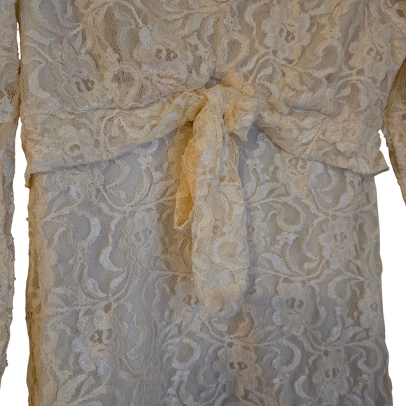 Zena Jeans Vintage Cream Floral Lace Bow Front Top Long Sleeve Small Y2K - Picture 4 of 12
